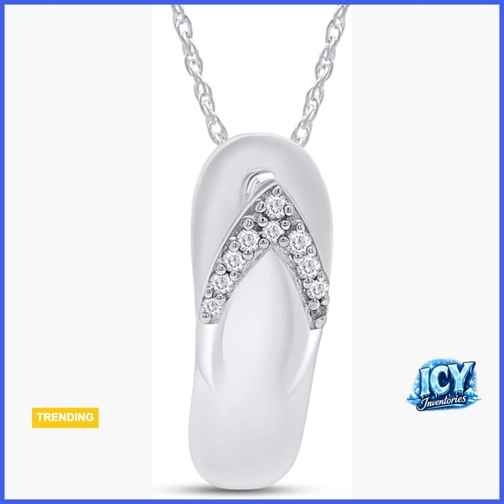 Flip Flop Pendant Necklace with Natural Diamond Accents, 14K Gold Plated 925